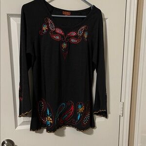 Scully Black Top with Colorful Embroidery